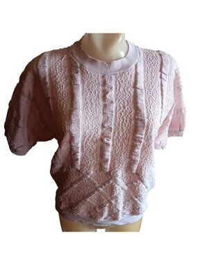 True Vintage T-shirt Small Pale Pink Textured Short Sleeve Knit 1980's New Wave